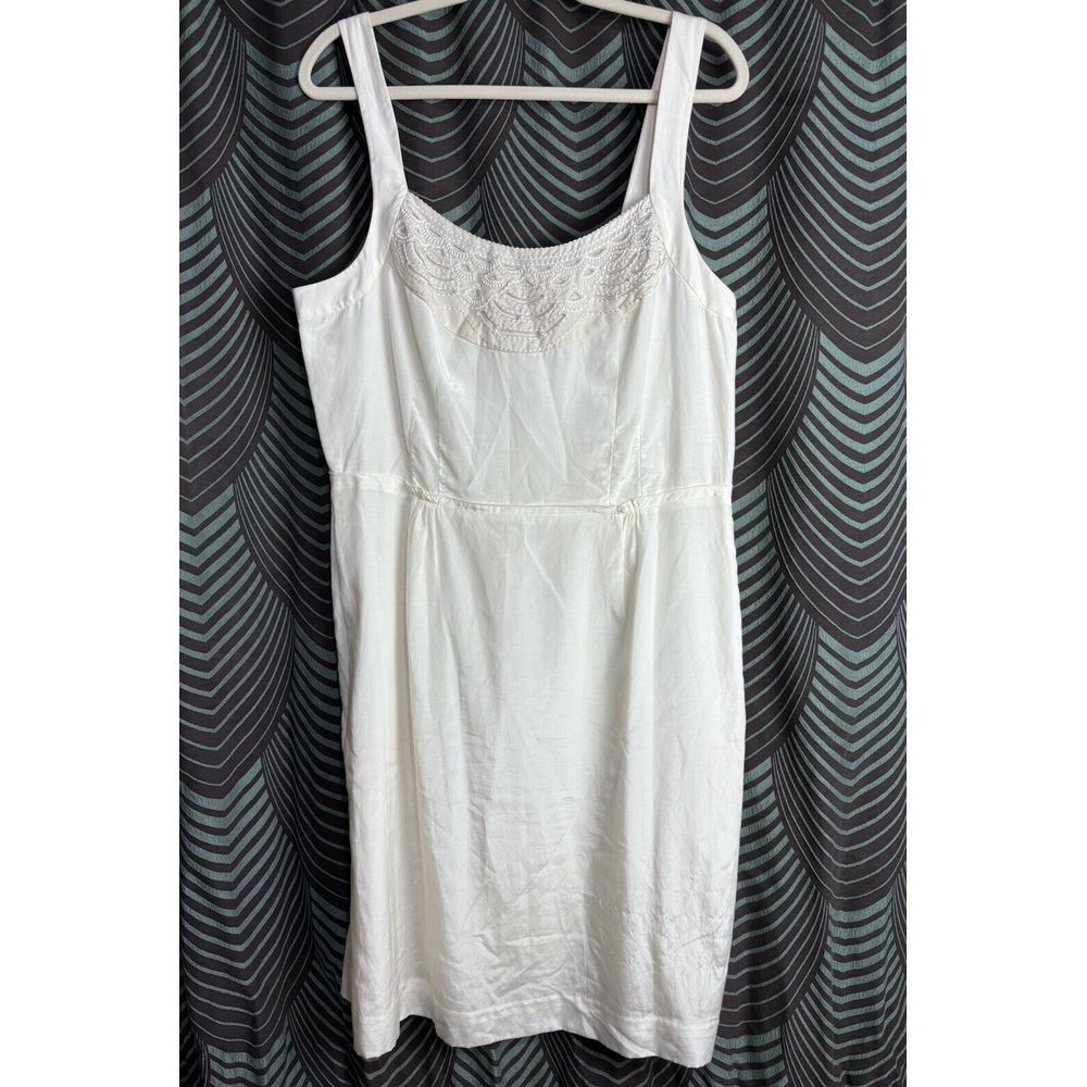 Banana Republic Womens 14 Sheath Dress Ivory Sleeveless Embroidered Silk Bld EUC